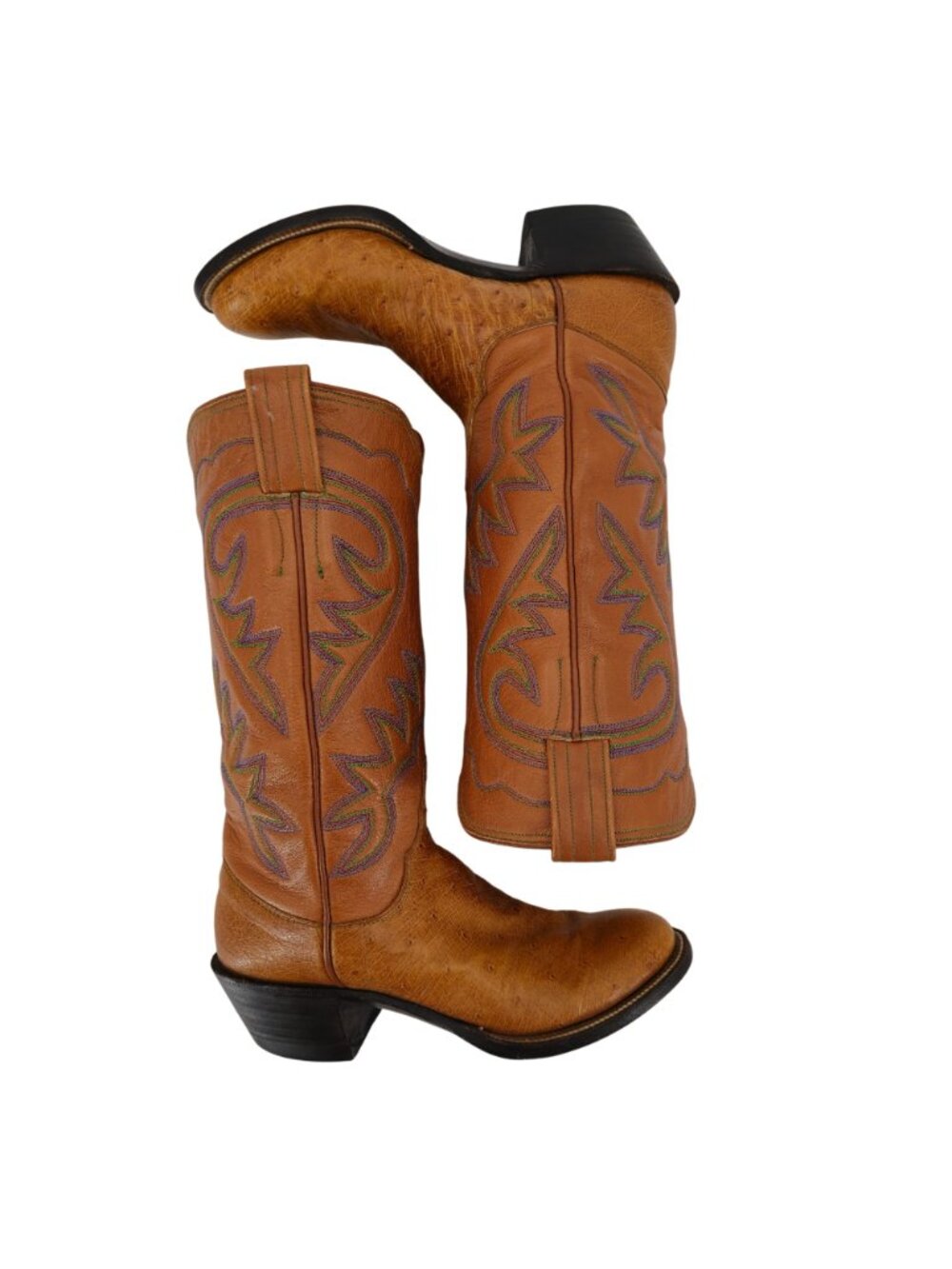 M.L. Leddys Ostrich Exotic Cowgirl Boots Womens 5B Brown Purple Green Cowboy CBC - Picture 11 of 16